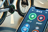 AI-generated image of an e-bike in the background and an app interface in the foreground.