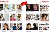Side by side comparison of search engine results for professional hairstyles vs. unprofessional hairstyles