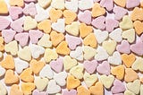 Close up bunch of candied hearts