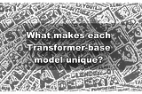 The image is asking “What makes each Transformer-base model unique?”