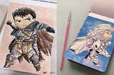 Guts vs Griffith Chibi Art by Artist Celine Chia