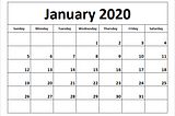 January 2020 Calendar Printable Free
