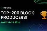Taraxa Top Block Producers: Weeks 33–35, 2022.