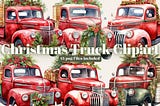 Christmas Truck PNG | Watercolor Clipart Bundle | Junk Journal | Christmas Digital Planner | Collage Images | Digital Paper Craft