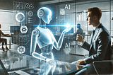 A photorealistic blog cover with a wide aspect ratio, depicting the concept of AI assistant agent. The image features a futuristic Agents