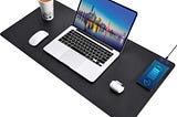 Office Leather Desk Pad Protector QI Wireless Charger Stationery Desk Mat Fast Wireless Charging…