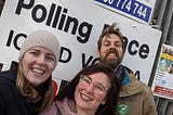 A polling day selfie with my neighbours, February 2020