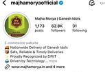 A screenshot of the verified Majha Morya Instagram profile, displaying the blue verification badge. This signifies the authenticity of the brand and its official presence on the platform.