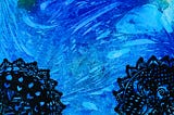 blue and gold acrylic blend with black abstract Mandala art on canvas