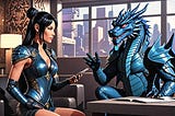 Debbie and the dragon, ©none, image AI generated in Draw Things (Mac app)