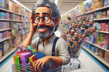 Goofy looking shopper overwhelmed by all the choices