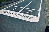 Road marking on asphalt for 100m sprint