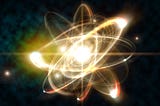 Close up illustration of atomic particle for nuclear energy imagery