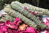 moon bathed guava smudge sticks and rose petals