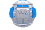 waSCC project mascot, a spherical robot with the letters “W” and “A” on its chest
