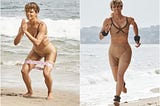 Halle Berry doing intense beach workout.