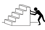 Black and white image of a person pushing a staircase