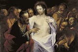 Painting of Thomas, the disciple, touching the wound in Jesus’s side.