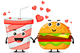 soda and burger falling in love