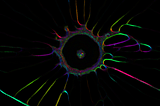 An image of a slime mold simulation titled Rainbow Tendrils