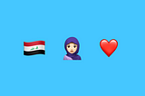 Emojis: Iraqi Flag, Woman wearing a headscarf, Heart