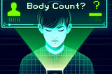 The image shows a young man immersed in his smartphone. Above his head, a text reads, “Body Count?”
