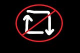 Drawing of white Medium reboost symbol, two arrows drawn at right angles to form a box, with a red line through it, against a black background.