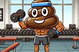 Poop #142.Meet Power Pooper, the gym’s stinkiest hero!When the golden dumbbell goes missing