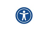 A stick figure stands inside a dark blue circle with arms outstretched. There is another, thinner blue circle outlining the one in which the stick figure stands. The background color, including the stick figure’s body and space between the circles, is white. This icon is commonly associated with web accessibility.