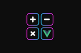 Calculator buttons with the VueJS logo in HeroDevs color gradient