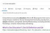 screenshot of a Google search for “k-12 sex education”