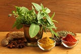Healing herbs from kitchen shelf