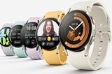 Picture of an almost 3 dimensional row of smartwatches