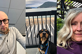 an image of three blog post authors, the middle photo is of a dog