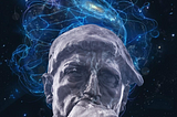 Close up of The Thinker amidst Cosmic glow