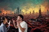 Couple arguing during the apocalypse