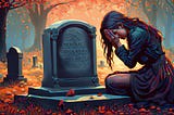 Young woman weeping at gravestone