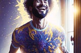 An AI-generated image of a man radiating vibrant energy and calm after his morning routine