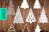 Christmas trees SVG cut file, Christmas Decoration Fir tree, Christmas trees bundle set svg, Paper cut digital template, cut files template