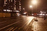 The Bus stop at night.