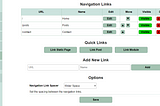 An image of my website’s admin panel with the navigation link tab open and a short list of links with a few options.