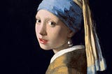 Girl with a Pearl Earring, an oil painting by Dutch Golden Age painter Johannes Vermeer, dated c. 1665.