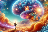 A person in a surreal dream landscape, illustrating lucid dreaming abilities.