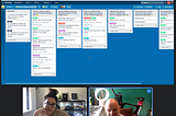 A screen grab of a Google Meet call with a Trello board