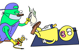 Cartoon of PCSK taking diaper off proinsulin to create mature insulin and C-peptide