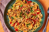 Prawn & harissa spaghetti