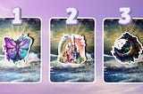 Three oracle pick a card piles: pile 1 — butterfly, pile 2 — castle, and pile 3 — moon