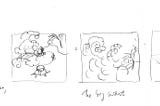 A set of quick pencil sketches with a few notations that help me outline my story.
