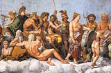 A gathering of the Olympian gods of Greek mythology. Painting by Raphael