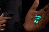 In coming call projected on a hand by a little hardware device called AI Pin